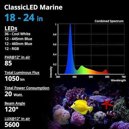 NICREW 20W Saltwater Aquarium Light, Marine LED Reef Light for Corals, Programmable Timer Controller, 18 to 24-Inch NICREW