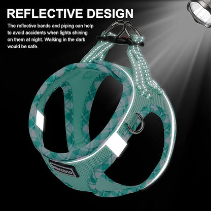 Mercano Soft Mesh Dog Harness and Leash Set, No-Chock Step-in Reflective Breathable Lightweight Easy Walk Escape Proof Vest Harnesses with Safety Buckle for Small Medium Dogs, Cats (Light Green, XL) PAWPICO