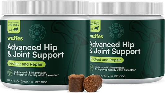 Wuffes Chewable Dog Hip & Joint Supplement - Glucosamine & Chondroitin Chews - Dog Joint Supplements & Vitamins - Extended Joint Care (Large Breed (Over 65 lbs), 60 Chews (Pack of 2)) Wuffes
