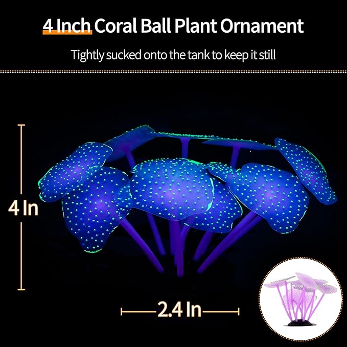Uniclife 4 Pack Fish Tank Decorations Glowing Effect Aquarium Décor Small Silicone Artificial Jellyfish Coral Plant Ornament UnicLife