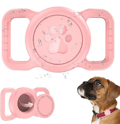 SANKALA Airtag Dog Collar Holder, [1 Pack] Waterproof Airtag Collar Holder for Dog, Silicone Full Body Covered Anti-Lost Protective Apple Airtag Case for Pet Collar - Fits All Width Collars,Pink SANKALA