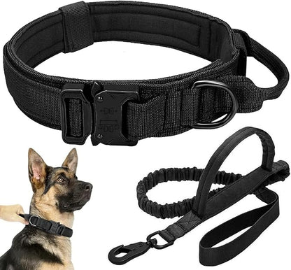 Tactical Dog Collar Leash Set, Adjustable Military Training Nylon Collar Dog Training with Control Handleand Metal Buckle, Dog Collar for Medium Large Dogs (Black,M) ANTSWISH