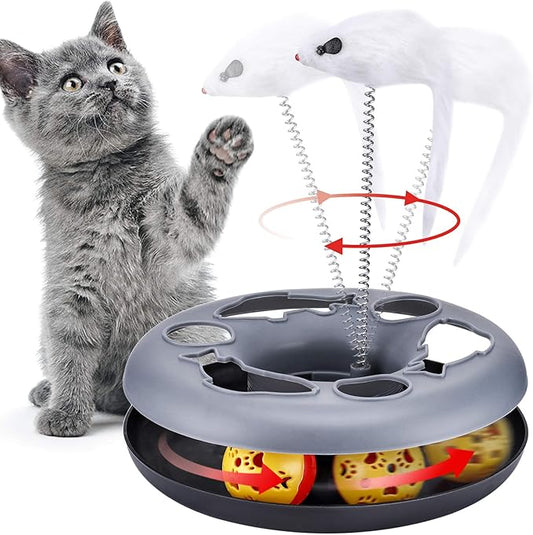 Cat Toys, Cat Toys for Indoor Cats,Interactive Kitten Toys Roller Tracks with Catnip Spring Pet Toy with Exercise Balls Teaser Mouse (Soft Grey) - PAWPICO