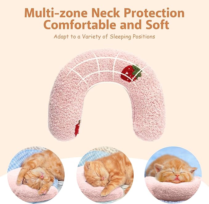 ucho Pillow for Cats, Ultra Soft Fluffy Pet Calming Toy Half Donut Cuddler, U-Shaped Pillow for Pet Cervical Protection Sleeping Improve- Pink ucho