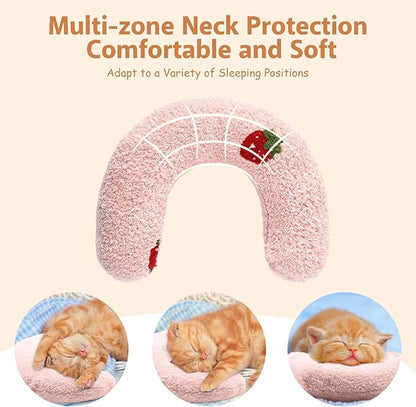 ucho Pillow for Cats, Ultra Soft Fluffy Pet Calming Toy Half Donut Cuddler, U-Shaped Pillow for Pet Cervical Protection Sleeping Improve- Pink ucho