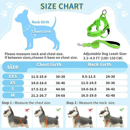 SlowTon No Pull Small Dog Harness and Leash Set, Puppy Soft Vest Harness Neck & Chest Adjustable, Reflective Lightweight Harness & Anti-Twist Pet Lead Combo for Small Medium Dogs (G- Front Clip,S) SlowTon