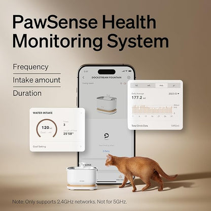 PETLIBRO App Monitoring Cat Water Fountain, 2.5L/84oz Dockstream Pet Water Fountains for Cats Indoor, Automatic Cat Water Dispenser for Drinking with 2.4G Wi-Fi, Smart Fountain, Stainless Steel Tray - PAWPICO