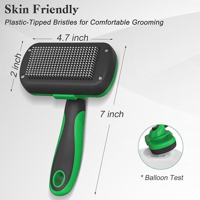 Swihauk Self Cleaning Slicker Brush for Dogs & Cats - Skin Friendly Deshedding Brush for Long and Short Haired Pets, Grooming Brush, Green - PAWPICO