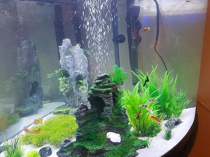 Saim Aquarium Mountain View Stone Ornament, Artificial Mountain Hill View Stone Rock Cave Aquarium Decorations Fish Tank Decor for Betta Cichlids Hideaway Cave, Hermit Crab Hideout - Large Saim