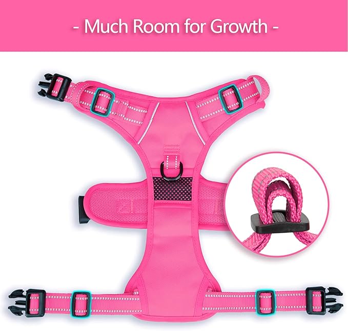 PoyPet No Pull Dog Harness, No Choke Reflective Dog Vest, Adjustable Pet Harnesses with Easy Control Padded Handle for Small Medium Large Dogs(Pink Matching Trim,S) PoyPet