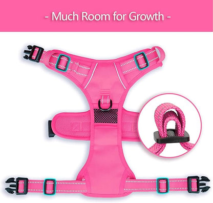 PoyPet No Pull Dog Harness, No Choke Reflective Dog Vest, Adjustable Pet Harnesses with Easy Control Padded Handle for Small Medium Large Dogs(Pink Matching Trim,XL) PoyPet