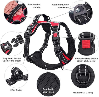 PoyPet No Pull Dog Harness, No Choke Front Clip Dog Reflective Harness, Adjustable Soft Padded Pet Vest with Easy Control Handle for Small to Large Dogs(Red,M) PoyPet