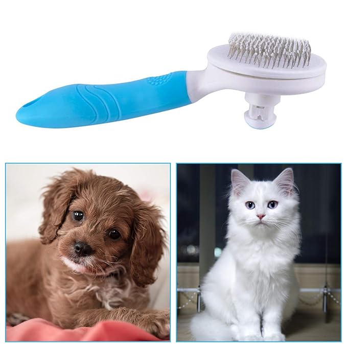 Cat Self Cleaning Slicker Brush, Pets Skin Friendly Cat Brush for Dogs Cats Grooming Brush Tool Easy to Remove Loose Undercoat, Mats Tangled Hair Slicker Massage Cats Dogs Brush - Upgraded - PAWPICO