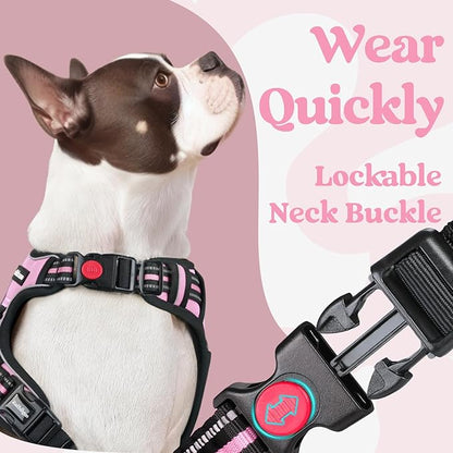 rabbitgoo Dog Harness for Large, No Pull Pet Harness with 3 Buckles, Adjustable Soft Padded Pooch Vest with Instant Control Handle, Easy Walking Reflective Pet Vest for Large Dogs, Pink, L rabbitgoo