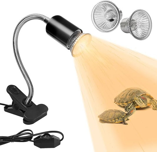 Reptile Heat Lamp with 2 Pcs 50W UVA UVB Light Bulb, 360° Rotatable Basking Spot Light Simulated Sunlight, Dimmable Heating Lamp for Turtle, Lizard, Snake, Beared Dragon, Amphibians DUMILOO