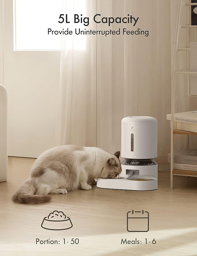 PETLIBRO Automatic Cat Food Dispenser for Two Cats 5L Auto Cat Feeder Dry Food Dispenser with Splitter & 2 Stainless Bowls, 10s Meal Call and Timer Setting 50 Portions 6 Meals Per Day for Cat and Dog - PAWPICO