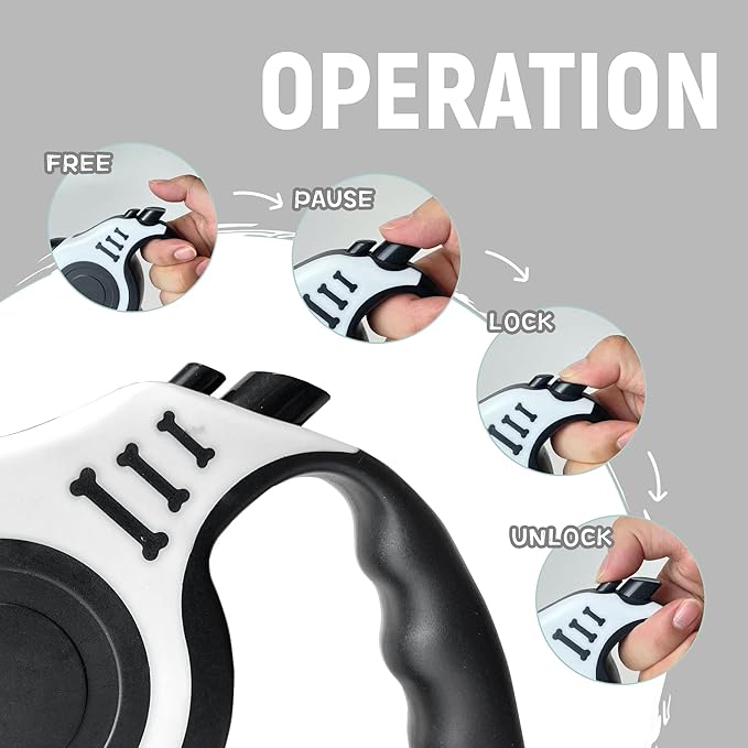 Retractable Dog Leash Automatic Telescopic Tractor Dog Tape, Pet Tape 10/16 FT Durable and Convenient, with Non-Slip Handle, Suitable for Small and Medium-Sized Dogs White LIEVUIKEN