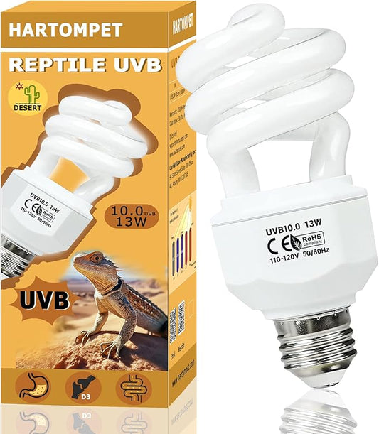 10.0 UVB Reptile Light 13W, Compact Fluorescent Desert Terrarium Lamp, High-Output Coil UVB Bulbs for Terrarium Tanks, Suitable for Bearded Dragons, Geckos and Other Desert-Dwelling Reptile HARTOMPET