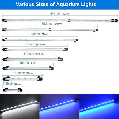 VARMHUS Submersible LED Aquarium Light,Fish Tank Light with Timer Auto On/Off Dimming Function,3 Light Modes Dimmable White-Blue,10 Brightness Levels Optional&3 Levels of timed Loop Function 15'' VARMHUS