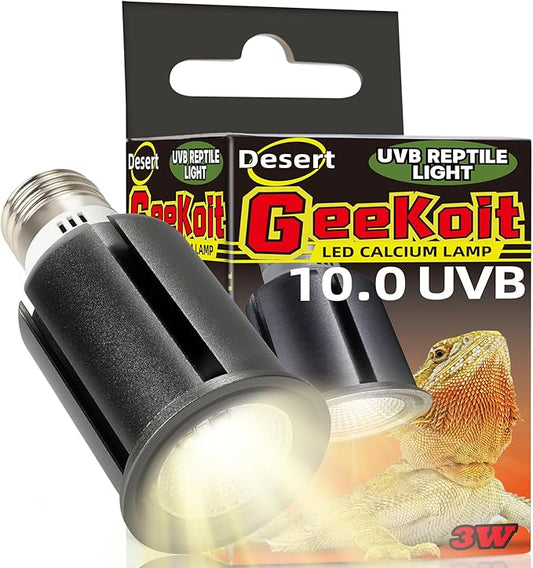 Premium UVB Reptile Light Full Spectrum for Optimal Calcium Metabolism,Desert 10.0 Bulb 3W UVA UVB Ideal for Desert-Dwelling Reptiles Bearded Dragons Tortoises GeeKoit