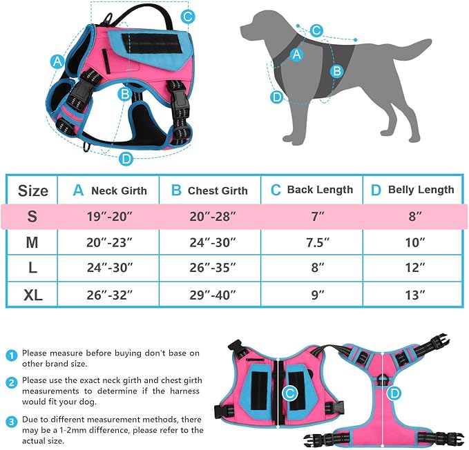 WINGOIN Tactical Dog Harness for Small Dogs, No Pull Harness with Handle Pockets Poop Bag, Reflective Dog Vest, Military Service Heavy Duty Big Dog Harness for Walking Hiking Training, Pink Blue, S WINGOIN