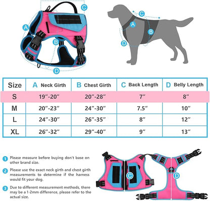 WINGOIN Tactical Dog Harness for Small Dogs, No Pull Harness with Handle Pockets Poop Bag, Reflective Dog Vest, Military Service Heavy Duty Big Dog Harness for Walking Hiking Training, Pink Blue, S WINGOIN