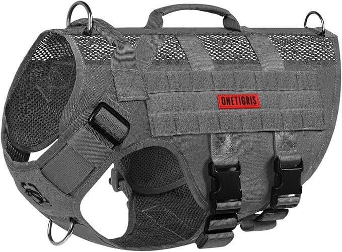 OneTigris No Pull Tactical Dog Harness for Large Dog, Mesh Design Dog Vest Harness Breathable Military Dog Molle Vests with Handles, Service Dog Vest Harness for Walking Hiking Training OneTigris