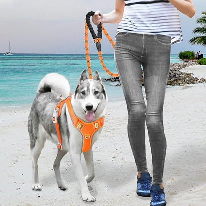 BARKBAY No Pull Dog Harness Large Reflective Dog Harness with Front Clip and Easy Control Handle for Walking Training Running with ID tag Pocket(Orange,M) BARKBAY