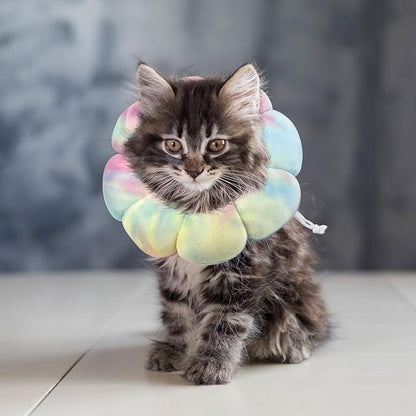 Flower Cat Cone, Uadonile Adjustable Cat Cone Collar, Soft Dog Elizabethan Collar Recovery E Collar After Surgery, Recovery E-Collar for Kittens/Puppies and Cats Recovery(Tie-dye Pink Blue, S) Uadonile