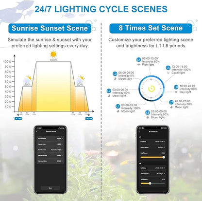 Smart Aquarium Light, LED Aquarium Light with App Control, Full Spectrum Fish Tank Light,24/7 Lighting Cycle, 5 Modes,Adjustable Timer,8 Colors,60W Fish Tank Light for 48"-55" Freshwater Planted Tank USDGTKN