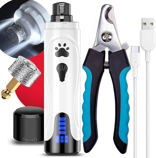 YABIFE Dog Nail Grinder, Dog Nail Trimmers and Clippers Kit, Super Quiet Electric Pet Nail Grinder, Rechargeable, for Small Large Dogs & Cats Toenail & Claw Grooming,3 Speeds, 1 Extra Grinding Wheels - PAWPICO