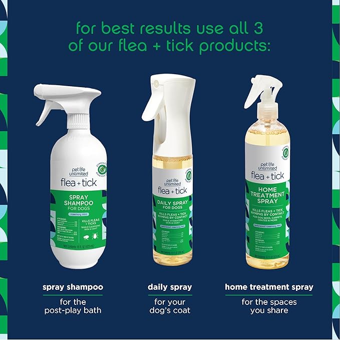 Pet Life Unlimited Plant-Powered Flea and Tick Spray, Flea Spray for Home - Plant-Based Flea Treatment for Home, Natural Flea and Tick Prevention for Dogs - Made in USA - 16 Ounce (Pack of 1) PetLifeUnlimited