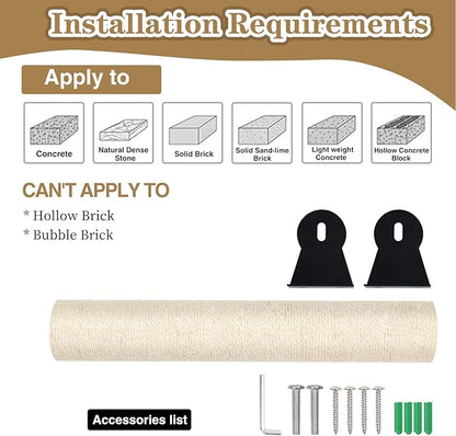Cat Scratching Post Wall Mounted -16'' Natural Sisal Rope Cat Wall Furniture Scratching Post for Cat Grinding Claws Scratching and Climbing - PAWPICO