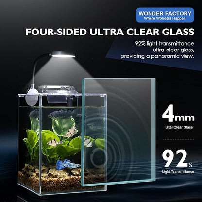 1.5 Gallon Aquarium Fish Tank with HOB Filter and Light, All in one Small Fish Tank kit, Complete Desktop Small Aquarium WONDERFACTORY