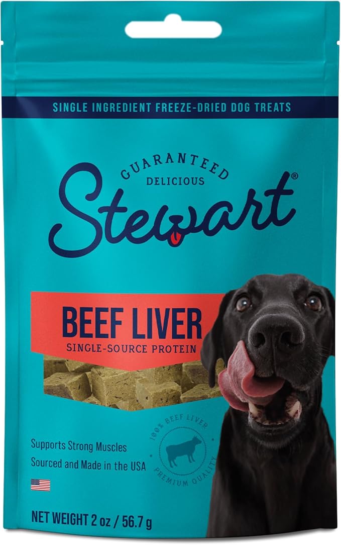 Stewart Freeze Dried Dog Treats, Beef Liver, 2 oz, Grain Free & Gluten Free, Resealable Pouch, Single Ingredient, Training Treat - PAWPICO