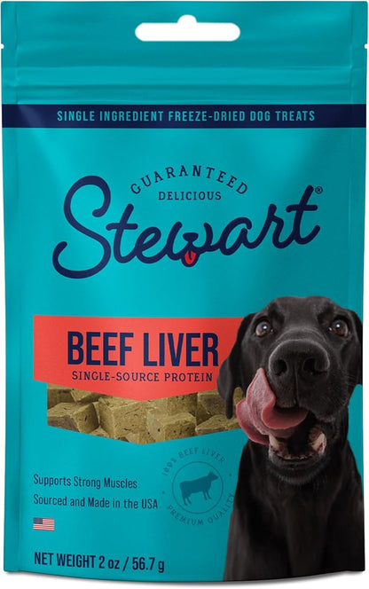 Stewart Freeze Dried Dog Treats, Beef Liver, 2 oz, Grain Free & Gluten Free, Resealable Pouch, Single Ingredient, Training Treat - PAWPICO
