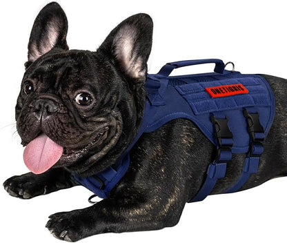 OneTigris Tactical Dog Harness for Small Dog with Handles, Mesh Design Service Dog Vest Breathable Military Dog Molle Vests with Handles, Harness for Walking Hiking Training (Blue, XS) OneTigris