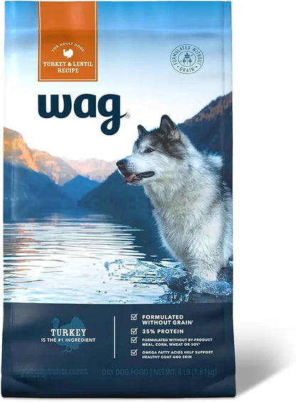Amazon Brand - Wag Dry Dog Food Grain-Free Turkey & Lentil Recipe, High Protein (4 lb bag) - PAWPICO