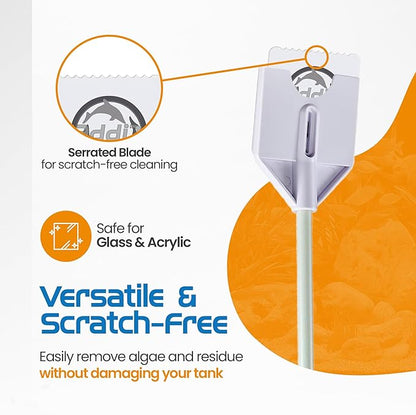 Flipper Platinum Aquarium Algae Scraper (12", Nano) - Aquarium Glass Cleaner Tool with Serrated Blade - Algae Remover for Fish Tank Scraper for Glass Aquariums and Acrylic Tanks FLPPER