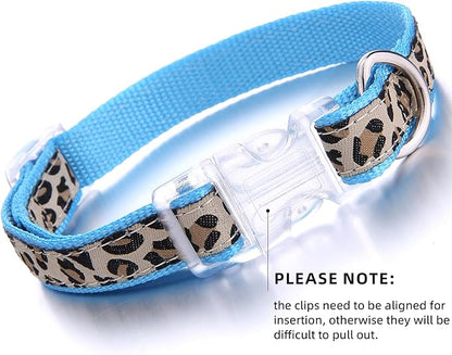 Mile High Life Leopard Dog Harness Collar Leash Set | Adjustable No Pull Dog Halter Harness for Small Breed Dogs | Easy Control for Training Walking | Blue, Small - PAWPICO