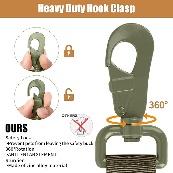 Tactical Dog Collar Leash Set, Adjustable Military Training Nylon Collar Dog Training with Control Handleand Metal Buckle, Dog Collar for Medium Large Dogs (Green,L) - PAWPICO