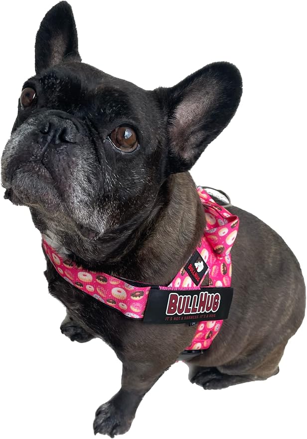 BULLHUG Harness – Made for Larger Chested Dogs Like English Bulldogs, French Bulldogs, Pugs & More. Stops Dogs from Pulling & Choking on Walks (Donuts, Medium) BULLHUG