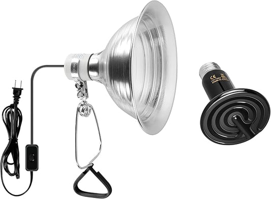 Simple Deluxe 150W Reptile Ceramic Heat Lamp Bulb and 150W Clamp Light with 8.5 Inch Reflector for Amphibian Pet, Black&Silver SimpleDeluxe