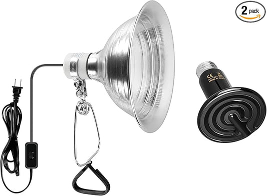 Simple Deluxe 150W Ceramic Reptile Heat Lamp Bulb & 150W Clamp Light with 8.5" Aluminum Reflector Combo for Amphibian Pets, Silver 2024 Version SimpleDeluxe