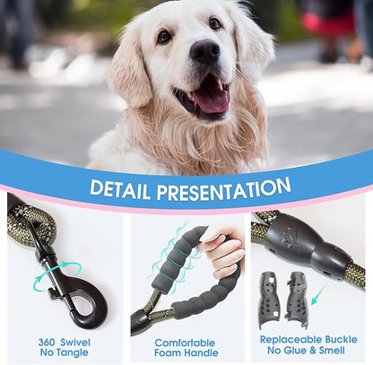 BAAPET 2/4/5/6 FT Dog Leash with Comfortable Padded Handle and Highly Reflective Threads for Small Medium and Large Dogs (5FT-1/2'', Olive Green) BAAPET