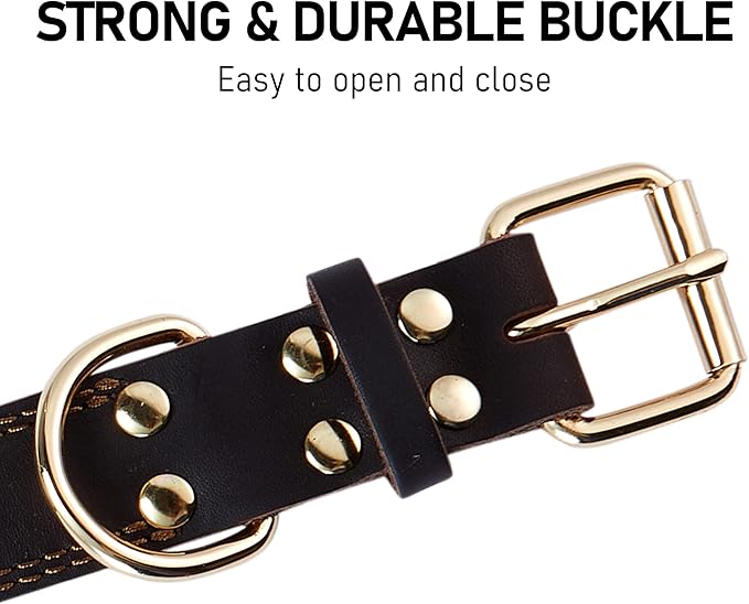 Dog Collar, Genuine Leather Dog Collar, Heavy Duty Dog Collar, Wide Dog Collar for Small Dog, Medium Dog, Large Dog and Extra Large Dog (L: 1.2" Wide for 17"-23" Neck, Dual Stitch - Brown) DAIHAQIKO