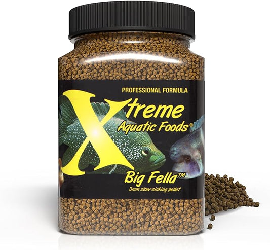Xtreme Big Fella 3.0mm Pellets: Professional Nutrition for Medium to Large Cichlid/Community Fish - Boost Immune & Digestive Health, Color & Energy, Max Protein Fish Food – USA Farm Grown (20oz) XtremeAquaticFoods