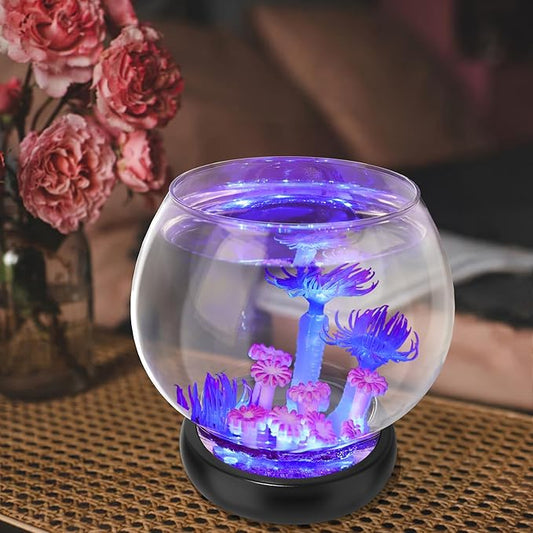 hygger 0.5 Gallon/1 Gallon Glass Fish Bowl with LED Light and Decor, Small Round Betta Fish Tank Goldfish Bowl, Round Clear Unbreakable Aquarium/Vase/Hydroponic Plant Terrarium, Nice Centerpieces hygger
