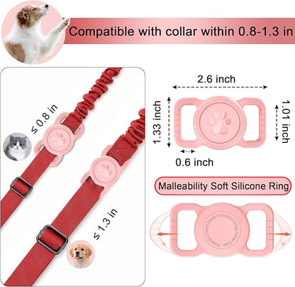 SANKALA Airtag Dog Collar Holder, [1 Pack] Waterproof Airtag Collar Holder for Dog, Silicone Full Body Covered Anti-Lost Protective Apple Airtag Case for Pet Collar - Fits All Width Collars,Pink SANKALA