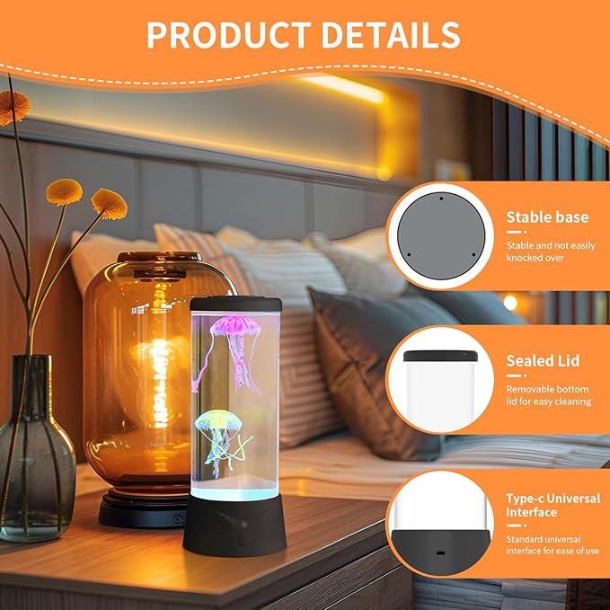 Jellyfish Lamp with 7 Color Changing Effect LED Jellyfish Aquarium Tank Mood Lamp Aquarium Light Table lamp Home Decor Gift for Kids Women Men (Black) Ekovko